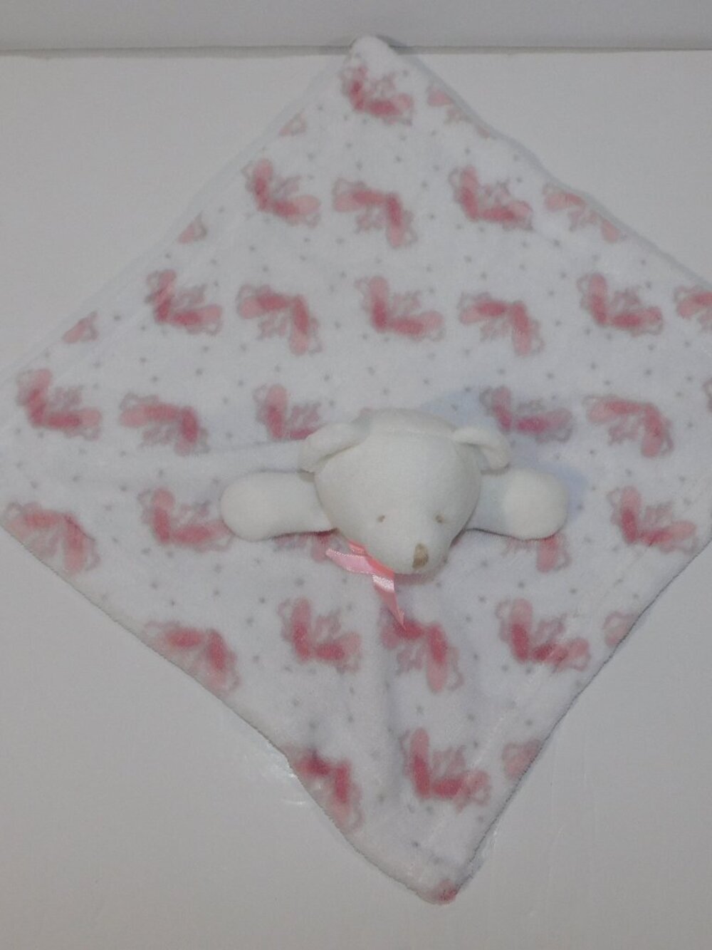 White Pink Teddy Bear Ballet Slippers Plush Security Blanket Baby Lovey Nunu